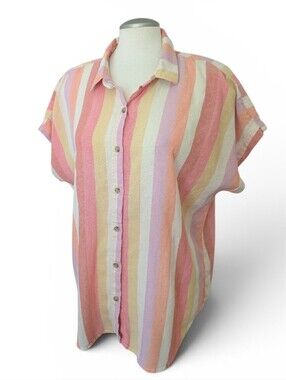 Marine Layer Women's Short Sleeve Size Medium Linen Blend Button Top Collared
